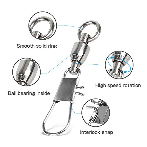 AMYSPORTS Fishing Swivels with Interlock Snap Ball Bearing Swivels Fishing Snap Swivels Saltwater Freshwater Fishing Tackle Leader Lure Jigs Line Fishing Connector - size: size2 (29lb) 25 pcs
