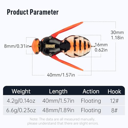 Kingdom Wasp Crawl Bait Insect Bionic Floating Fishing Lures Swimbaits Hard Artificial Baits Lure Freshwater and Saltwater Bass Carp Pike Walleye Fishing ABS Material Carbon Steel Three Book Hook - color: 03, size: 6.6g