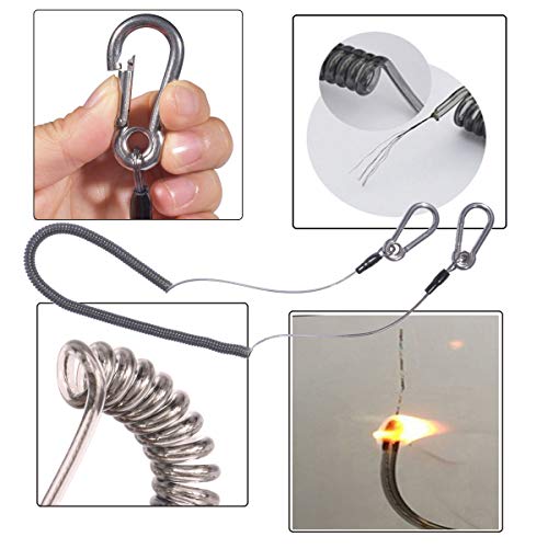 Retractable Coil Lanyard with Carabiner (2pcs) Long Coiled Tether for Tools/Rods/Fishing Tackle (Black)