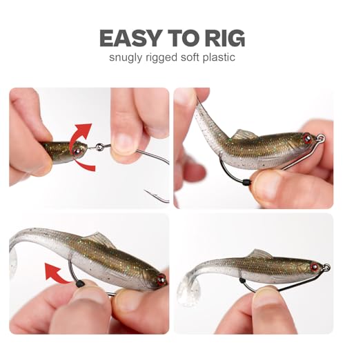Weedless Swimbait Hooks with Screw Lock & Bait Stopper- 1/0 2/0 3/0 4/0 5/0 6/0 7/0 Sizes Worms Hooks for Bass Fishing - size: 6/0 - 30Pack
