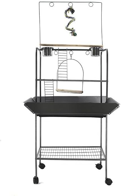 62 Inch Bird Cage with Wooden Perches, Standing Wrought Iron Birdcage with Wheels, Large Parrot Cage Bird Cages with Slide-Out Tray Water Bottle Feeder for Parakeets,Cockatiel, Canary,Pigeons