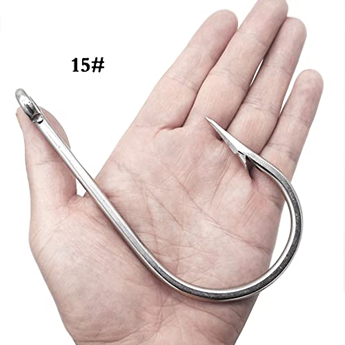 Saltwater Tuna Hooks– Stainless Steel Forged Ringed Extra Strong Big Game Fishing Hook for Giant Shark Salmon, Size 2/0-13/0 - size: 5/0#-5pcs