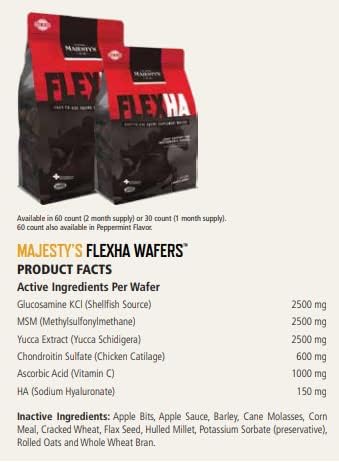 Majesty's Flex HA Wafers - Superior Performance Horse / Equine Joint Support Supplement - HA, Vitamin C, Yucca, Glucosamine - 60 Count (2 Month Supply)