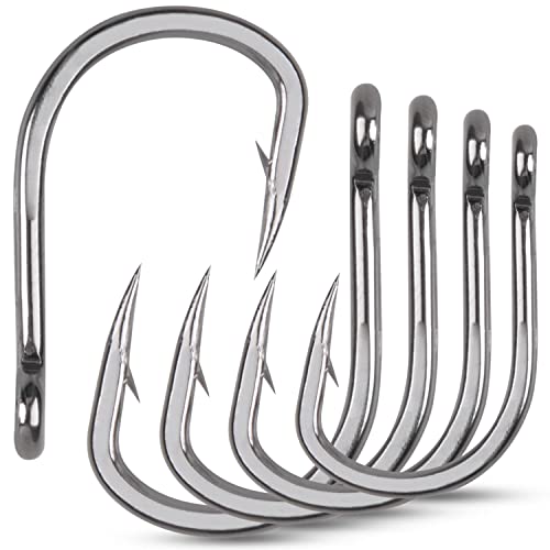 Saltwater Live Bait Fishing Hooks- 35pcs Inline Circle Hooks Catfish Bait Fish Hooks 2X Strong Stainless Steel Hooks for Big Game Fishing 1/0-12/0 - size: 5/0-35pcs