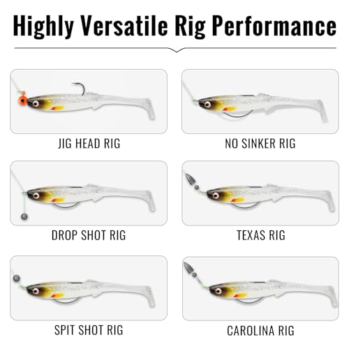 TRUSCEND Shadtale Easy Catch Soft Fishing Lures, Unique Vibration and Action for Various Rigs, Paddle Tail Swimbaits Trailer for Bass, Trout, Crappie, Walleye, Redfish, Saltwater & Freshwater Fishing - color: H-2.5",0.08oz,12pcs