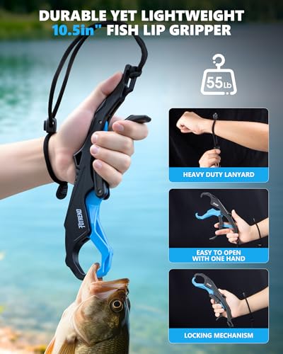 Fishing Tool Kit, Fishing Gear - Fishing Plier with Sheath, Fillet Knife, Fishing Scissors, Fish Lip Gripper, Tool Retractor, Keychain Bottle Opener, Fishing Gifts for Men - color: Blue-7Pcs