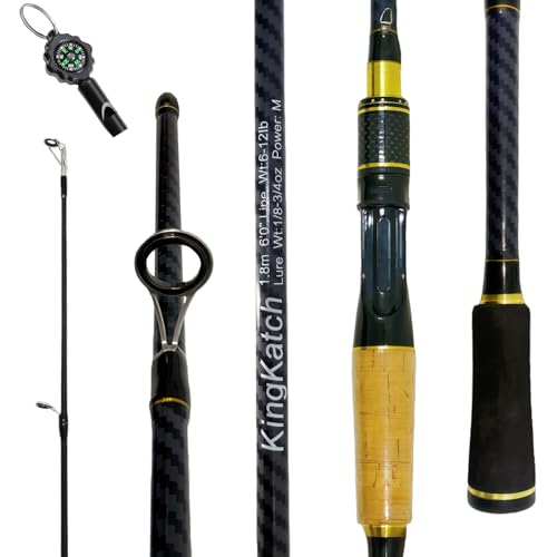 24-Ton Carbon & Fiberglass Spinning/Casting Rod, Lightweight 2-Piece Sensitive Fishing Rod with Ceramic Guides & Split-Grip Handle for Bass, Trout, Pike - color: A-Golden- Spinning- 6'0"