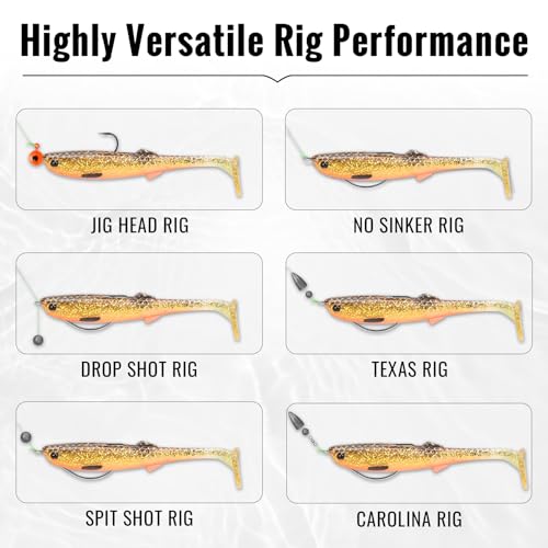 TRUSCEND Shadtale Easy Catch Soft Fishing Lures, Unique Vibration and Action for Various Rigs, Paddle Tail Swimbaits Trailer for Bass, Trout, Crappie, Walleye, Redfish, Saltwater & Freshwater Fishing - color: I-3.35",0.2oz,10pcs