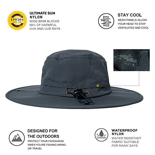 Oversize XL XXL Large Wide Brim Waterproof UPF 50+ Bucket Sun Summer Travel Fishing Hiking Fisherman Hat Detachable Chin - color: 000702_dark Grey, size: Large-X-Large