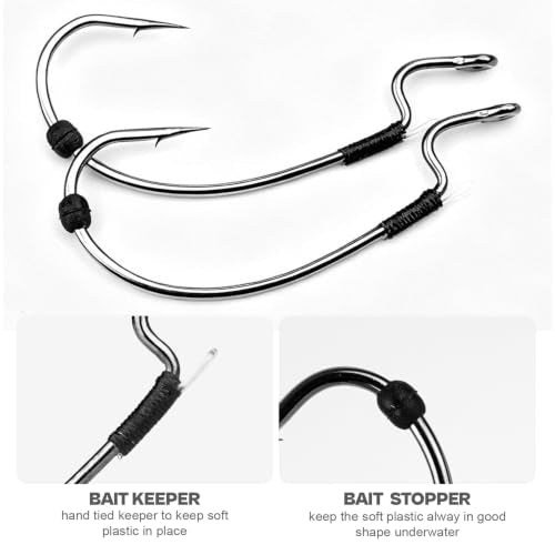 OJY&DOIIIY Offset EWG Worm Fishing Hook, Dual Anti-Slip Bait Keeper System Wide Gap Texas Rig Hook for Soft Plastic Baits 40/30-Pack 1/0 2/0 3/0 4/0 5/0 - size: 4/0 - 30Pack