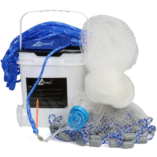 Drasry Saltwater Fishing Cast Net 3/8 and 1/4 Mesh with Heavy Duty Gray Sinker American Monofilament Fish Throw Net for Bait Trap 3FT 4FT 5FT 6FT 7FT 8FT 9FT Radius - size: 7FT Radius, style: 3/8 Mesh 1 Lb/Ft