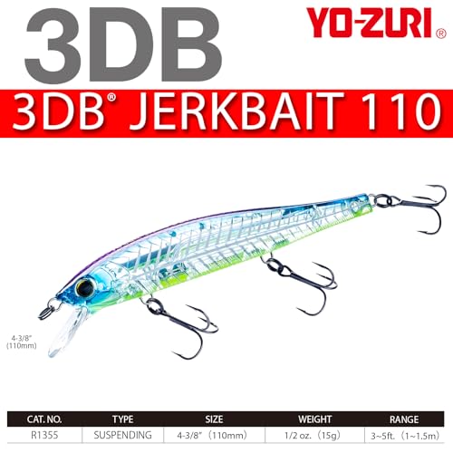 Yo-Zuri 3DB Jerkbait 110, Suspending, 4-3/8 Inch, 110mm, Natural Ayu - color: Natural shad, size: 4-3/8 Inch
