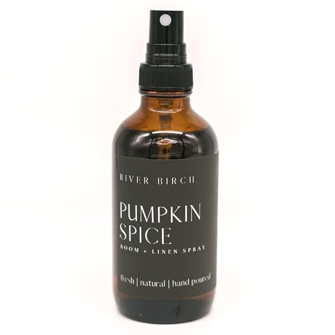 River Birch Pumpkin Spice Scented Linen and Room Spray | Home Fragrance | 4 oz Glass Amber Bottle | Luxury Signature Scent | Handmade in Texas