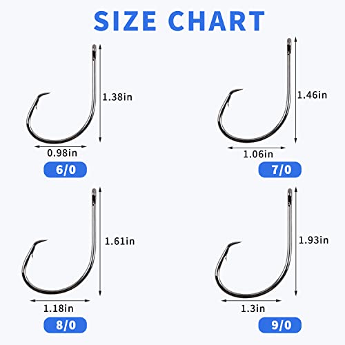 Inline Circle Hooks Saltwater, 80pcs High Carbon Steel Catfish Hooks in-Line Straight Eye Octopus Circle Hook Saltwater Freshwater Fishing Hooks for Catfish Bass - size: 80pcs 8/0