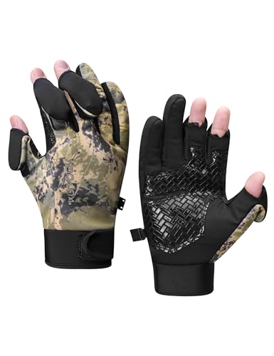 KUTOOK Winter Fishing Gloves for Men& Women Waterproof Glove Cold Weather Hunting Photography Shooting Hiking - color: Khaki, size: Medium