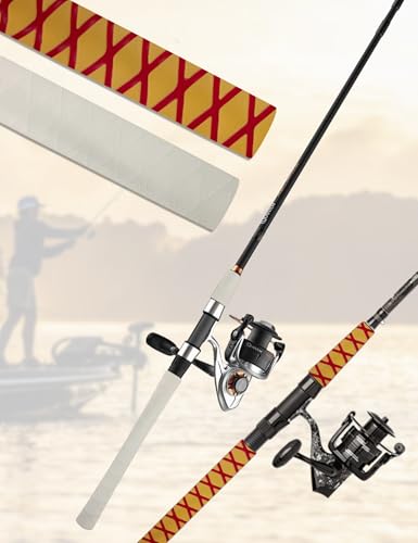 Accering X-Pattern Flexible Fishing Pole Shrink Wrap (φ25mm, Yellow & Red) | Flexible, Textured fishing pole shrink wrap (L3.3ft, Shrink Ratio: 1.8:1) for carbon fiber hiking stick & hockey stick grip. - color: Yellow & Red, size: φ25mm, L3.3ft
