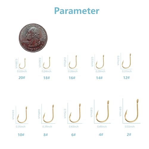 Dyxssm Small Fishing Hooks for Freshwater, 1000pcs 600pcs 400pcs Trout Fish Hook Set, 10 Sizes #2-#20 - color: Gold, style: 600pcs (#2-#20)