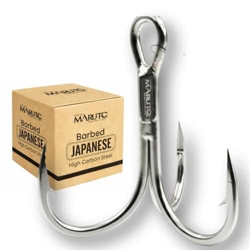 Maruto Barbed Treble Hooks for Effective Fishing | Small & Large Triple Hooks for Lures | Replacement Sharp Strong Hooks, Sizes 1, 2, 3, 4, 5, 6, 8, 10, 12. - size: 2 - 19 Hooks (Pro Pack)