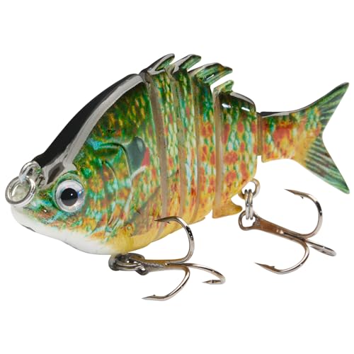 Bassdash SwimPanfish 0.34oz Hard Swimbaits Multi Jointed Topwater Trout Bass Fishing Crank Lure for Freshwater and Saltwater - color: Green/Orange Pumpkinseed