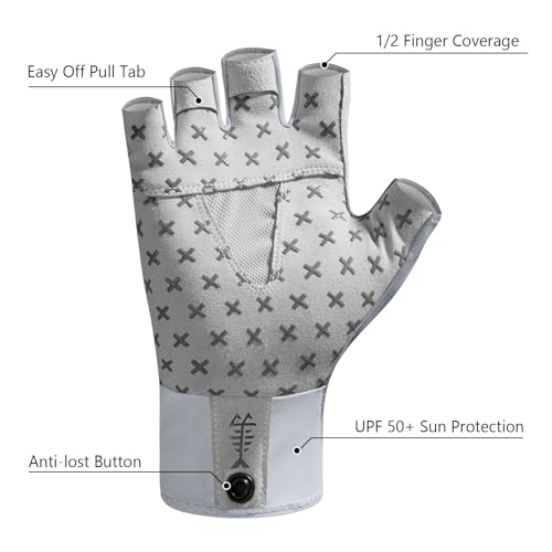 BASSDASH Unisex UPF 50+ Half Finger Sun Gloves Fingerless Breathable UV Protection for Fishing Hiking Kayaking Rowing FG02 - color: Cool Grey/Marlin, size: Medium