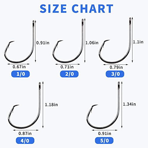 Inline Circle Hooks Saltwater, 80pcs High Carbon Steel Catfish Hooks in-Line Straight Eye Octopus Circle Hook Saltwater Freshwater Fishing Hooks for Catfish Bass - size: 80pcs 6/0