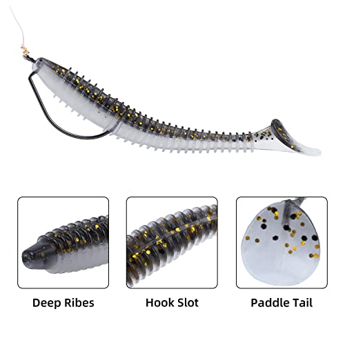Paddle Tail Swimbaits 100/80/50PCS, 5/4/3/2 inch Soft Fishing Lures Bulk Pack – Durable Lifelike Action Lures for Bass, Trout, Crappie – Freshwater & Saltwater Fishing Gifts - color: Black-Gold, size: 4in, 80pcs