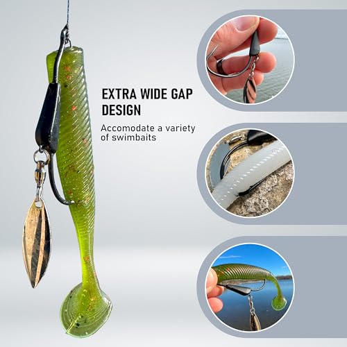Reaction Tackle Tungsten Bladed Underspin Swimbait Hooks, Weighted Weedless Jig Heads for Bass, Pike, and Musky, Freshwater and Saltwater Fishing (3-Pack) - size: 3/16 Oz - 5/0 Hook