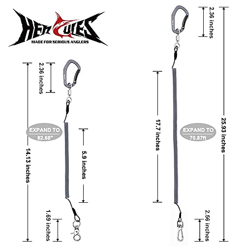 HERCULES M4 Fishing Lanyard, Fishing Pole Tether, Kayak Paddle Leash, Heavy Duty Retractable Coiled Lanyard for Fishing, Rods, Pliers, Boating, Paddles, Kayak - color: Pack of 2 Grey (17.7" Plus, 5.9")