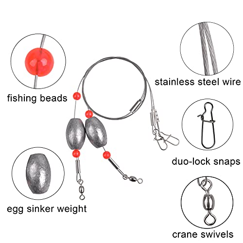 Carolina Saltwater Rigs, 8pcs Flounder Fishing Rigs, Stainless Steel Wire Leader with Egg Sinker Weights, Swivel Snaps for Catfish Grouper Drum Redfish Bottom Surf Fishing - size: 3/4oz-8pcs