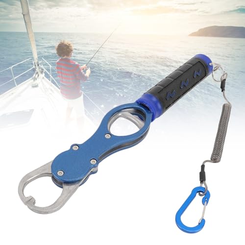 Fish Lip Gripper, Fish Lip Gripper with Scale Aluminum Alloy Grabber Multifunctional Fishing Tool for Men (Blue - color: Blue