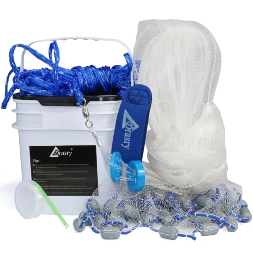 Drasry Saltwater Fishing Cast Net 3/8 and 1/4 Mesh with Heavy Duty Gray Sinker American Monofilament Fish Throw Net for Bait Trap 3FT 4FT 5FT 6FT 7FT 8FT 9FT Radius - size: 3FT Radius, style: 1/4 Mesh 0.88 Lb/Ft