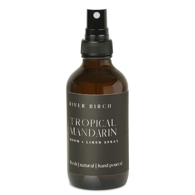 River Birch Tropical Mandarin Scented Linen and Room Spray | Home Fragrance | 4 oz Glass Amber Bottle | Luxury Signature Scent | Handmade in Texas