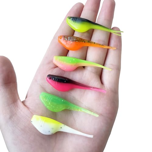 Split-Tail Crappie Lures - 24pcs Soft Plastic Lures for Bluegill, Panfish, Trout, Bass - color: Black
