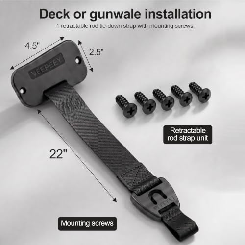 Retractable Rod Straps for Fishing Rods, Gunwale/Deck Mount Self-Retracting Tie-Down Straps, F14200 Rod Saver Strap Fishing Rod Holder, Fishing Pole Holders for Boat Deck, Black - color: 1 PACK