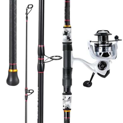 Sougayilang Surf Fishing Rod and Reel Combo, 4 Piece MH/H Saltwater Fishing Combo with 5000 Size Spinning Reel(12'/15') - color: gray, size: 12ft-Spinning-4Pc-Heavy