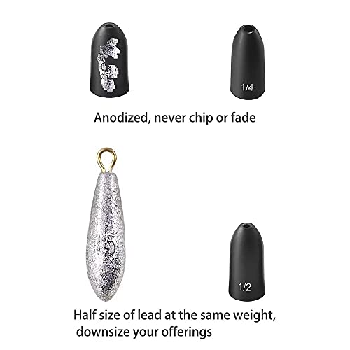 12 Pack Tungsten Bullet Fishing Weights, Insert Free Worm Sinkers, 1/8 3/16 1/4 3/8 1/2 oz - color: No Chip Black, size: 1/8 oz - 5pcs
