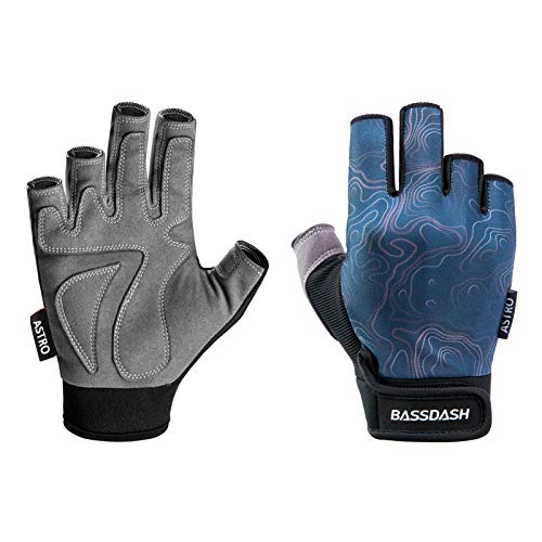 BASSDASH Astro Fishing Gloves Men’s Women’s Fingerless Gloves for Game Fishing Kayaking Paddling Sailing MTB - color: Contour, size: Large