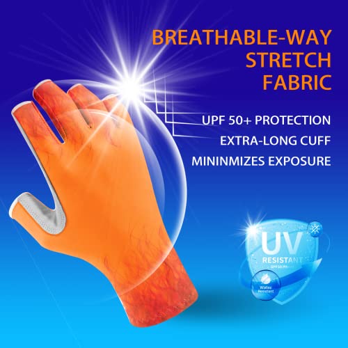 EDSRDUX UPF 50+ Fishing Gloves for Men Women, Long Cuff Fingerless Sun Gloves, Breathable Kayaking Sailing Sunscreen Gloves - color: Red Fire, size: Small