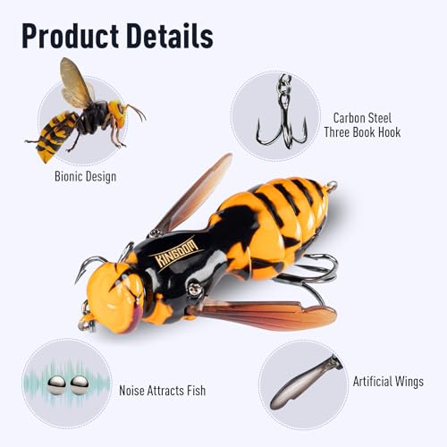 Kingdom Wasp Crawl Bait Insect Bionic Floating Fishing Lures Swimbaits Hard Artificial Baits Lure Freshwater and Saltwater Bass Carp Pike Walleye Fishing ABS Material Carbon Steel Three Book Hook - color: 05, size: 4.2g