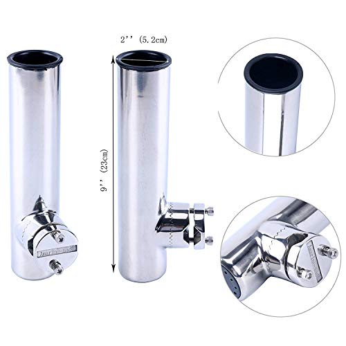 Amarine Made 4Pcs Lower Clamp Fishing Pole Rod Holder for Boat, Stainless Clamp on Fishing Rod Holder for Rails 7/8" to 1"