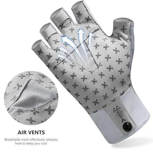 BASSDASH Unisex UPF 50+ Half Finger Sun Gloves Fingerless Breathable UV Protection for Fishing Hiking Kayaking Rowing FG02 - color: Cool Grey/Marlin, size: Medium