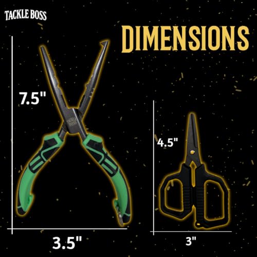 Tackle Boss Outlaw Fishing Pliers & Tool Set – 7.5" Stainless Steel Fishing Pliers, Braid Scissors, Hook Remover & Line Cutter with Holster and Lanyard, Freshwater & Saltwater Fishing Gear - color: Orange
