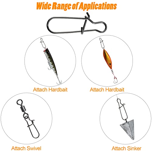 Dr.Fish 100 Pack Duo Lock Fishing Snaps Stainless Steel 26-220LB Lure Snaps Freshwater Saltwater Quick Change Speed Fishing Line Weights Clips - size: #2-55LB-100 Pack