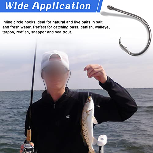 Inline Circle Hooks Saltwater, 80pcs High Carbon Steel Catfish Hooks in-Line Straight Eye Octopus Circle Hook Saltwater Freshwater Fishing Hooks for Catfish Bass - size: 80pcs 6/0
