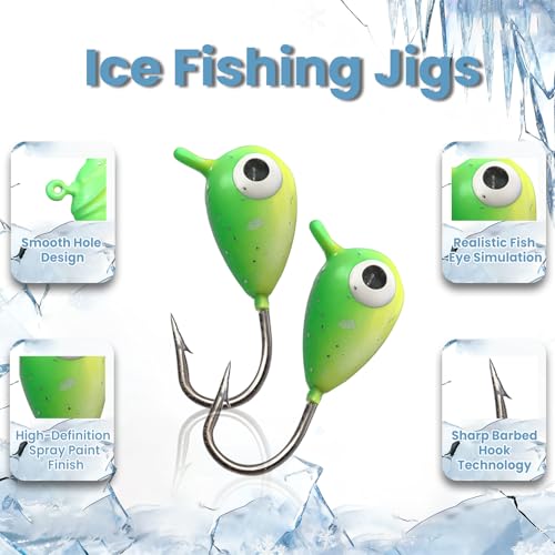 Natufish Glow Ice Fishing Jigs | Winter Ice Fishing Lures Set | Micro Jig Head for Pike, Panfish, Crappie, Perch, Walleye, Trout, Bluegill - with Storage Box - color: 20pcs