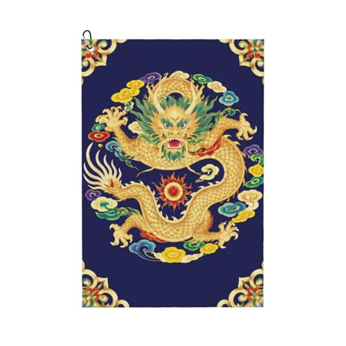 Dragon Navy Blue Golf Towel 16" X 24" with Clip Golfer Bags Accessories Gifts - color: Dragon Navy Blue