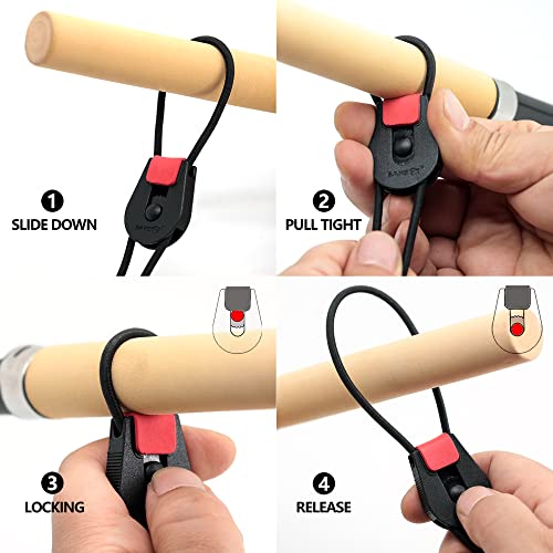 SAMSFX Fishing Rods Belt Stretchy Wrap Pole Straps Elastic Cable Ties for Casting, Spinning & Fly Rods - color: 4pcs, Black & Red