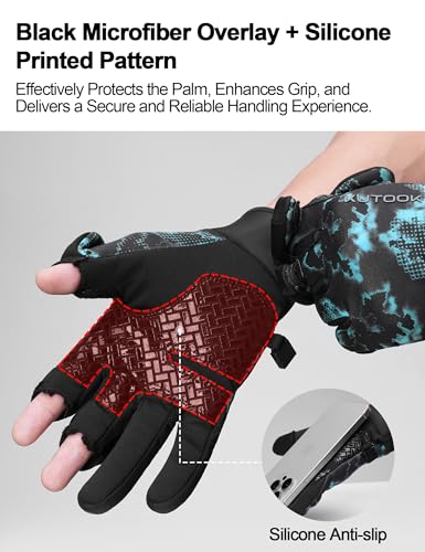 KUTOOK Winter Fishing Gloves for Men& Women Waterproof Glove Cold Weather Hunting Photography Shooting Hiking - color: Blue-Black, size: Small