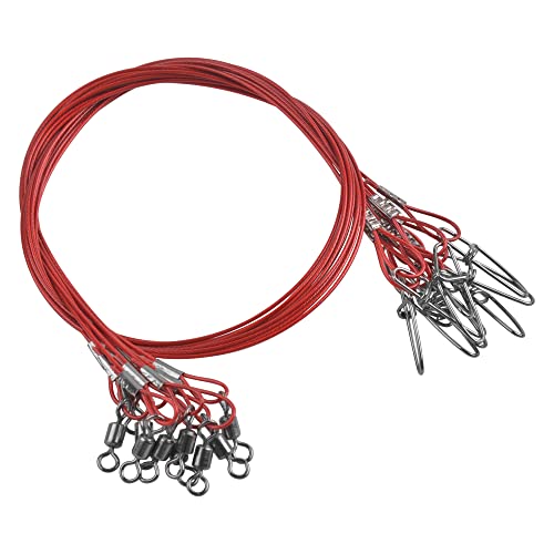 20PCS Fishing Leader Line,150LB High Strength Saltwater Fishing Stainless Steel Leaders with Swivel Snaps Connect Tackle Lure Rig and Hooks 19.7inch - color: Red - 20pcs