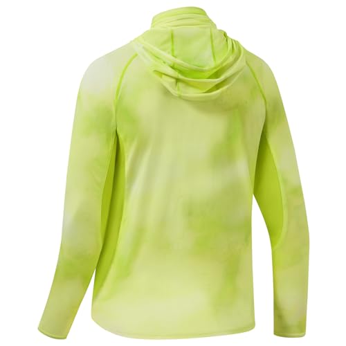 BASSDASH UPF 50+ Men’s Fishing Hoodie Shirts with Mask Camo UV Long Sleeve Moisture Wicking FS53M - color: Lemon Yellow Mist, size: XX-Large